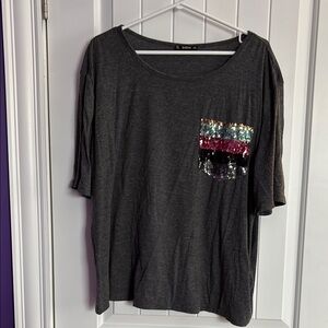 Sequin Pocket Gray Top